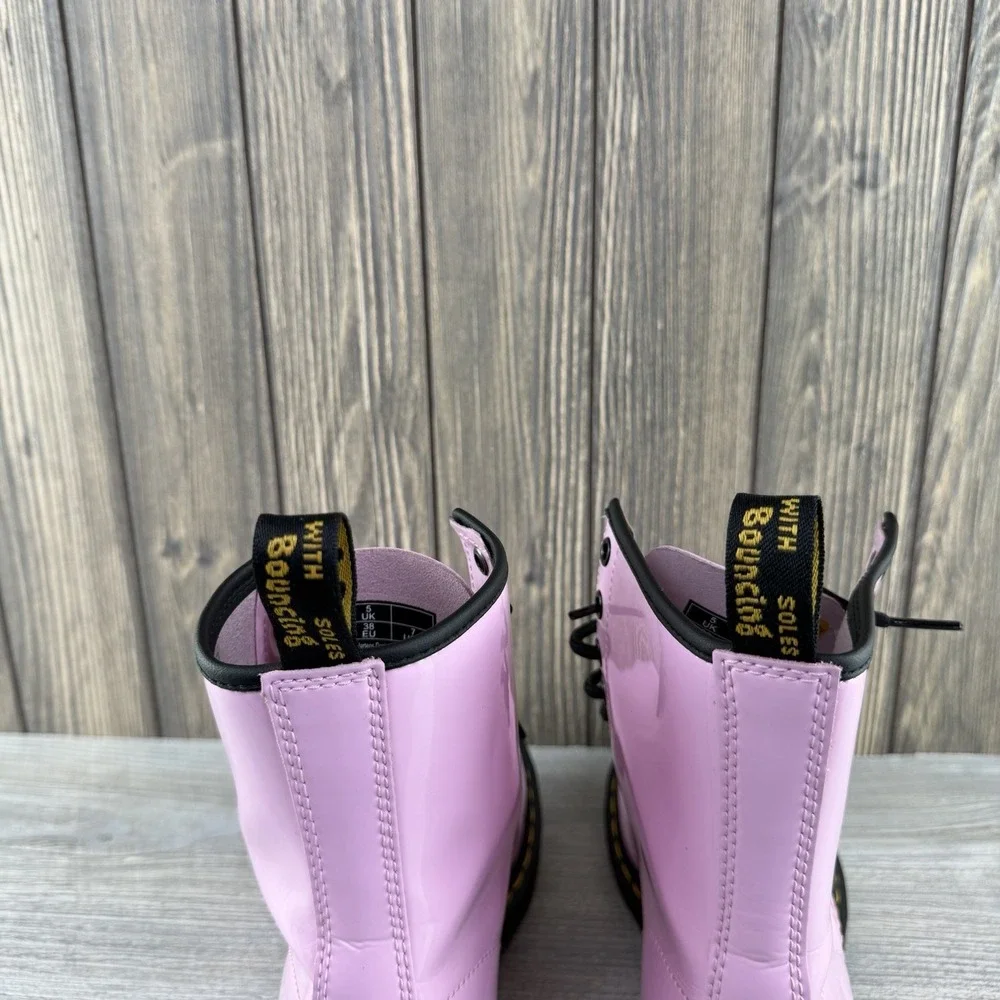 Dr Doc Martens Pink Black Combat Boots Barbie Patent Leather Women Size 7